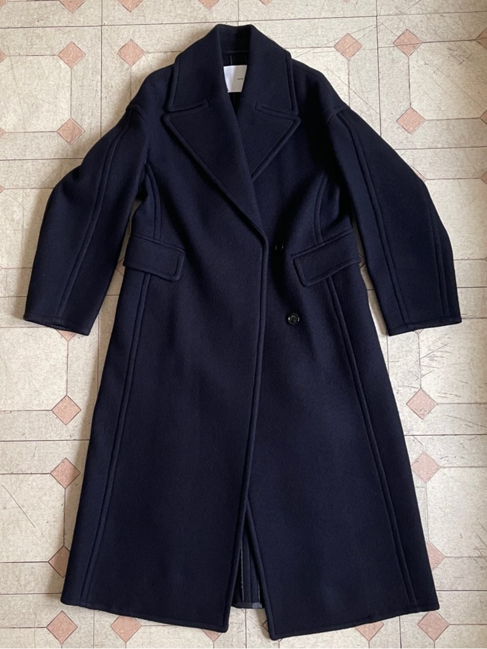 Mango Wool-Blend Long Women's Coat in Navy